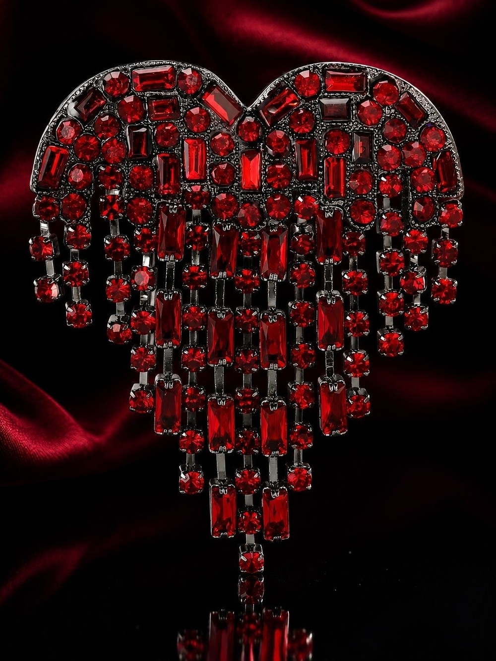 Red Crystal Heart Cascade Brooch